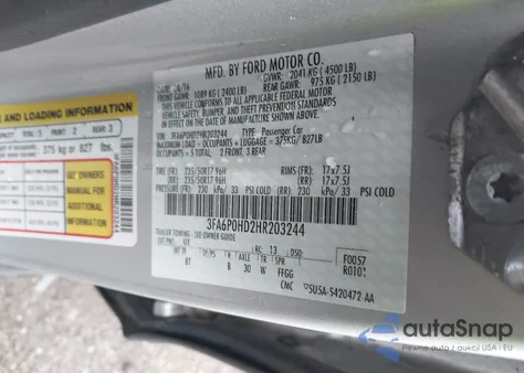 2017 Ford Fusion Se from USA, damaged, VIN 3FA6P0HD2HR203244
